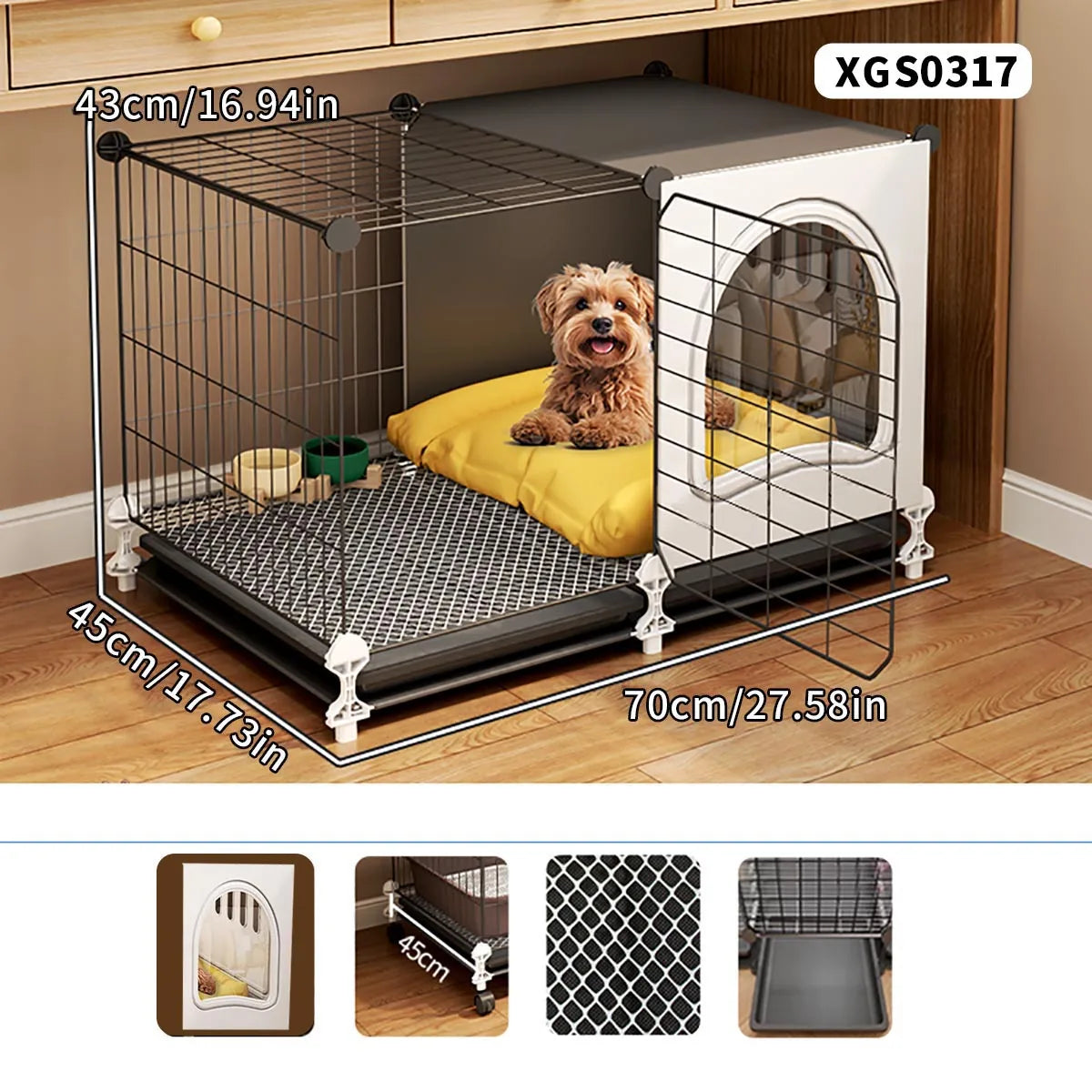 Indoor Dog Cage with Integrated Toilet & Tray – For Small and Medium Dogs