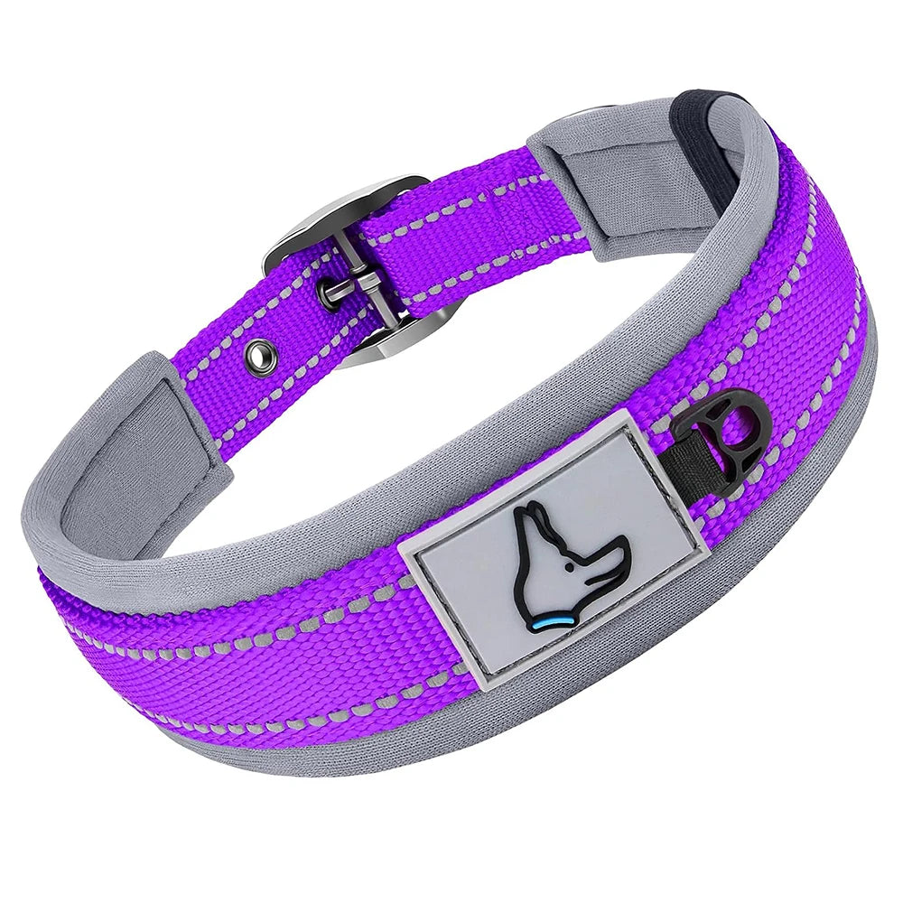 Reflective Padded Nylon Dog Collar – Heavy Duty & Adjustable
