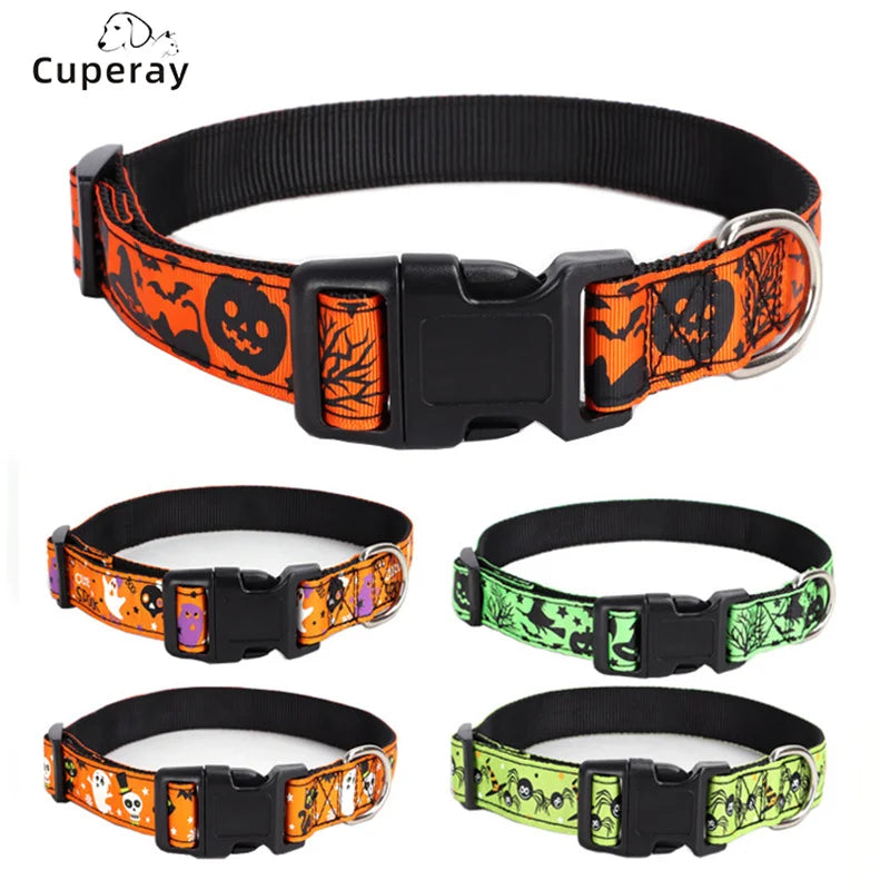 Halloween Adjustable Dog Collar – Nylon with Spooky Prints