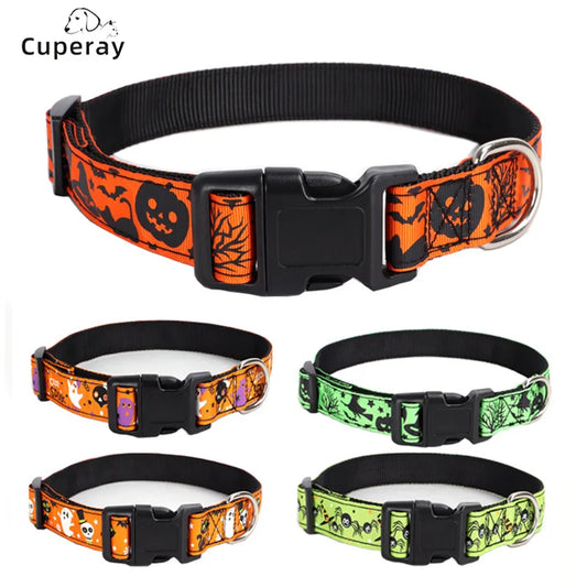 Halloween Adjustable Dog Collar – Nylon with Spooky Prints