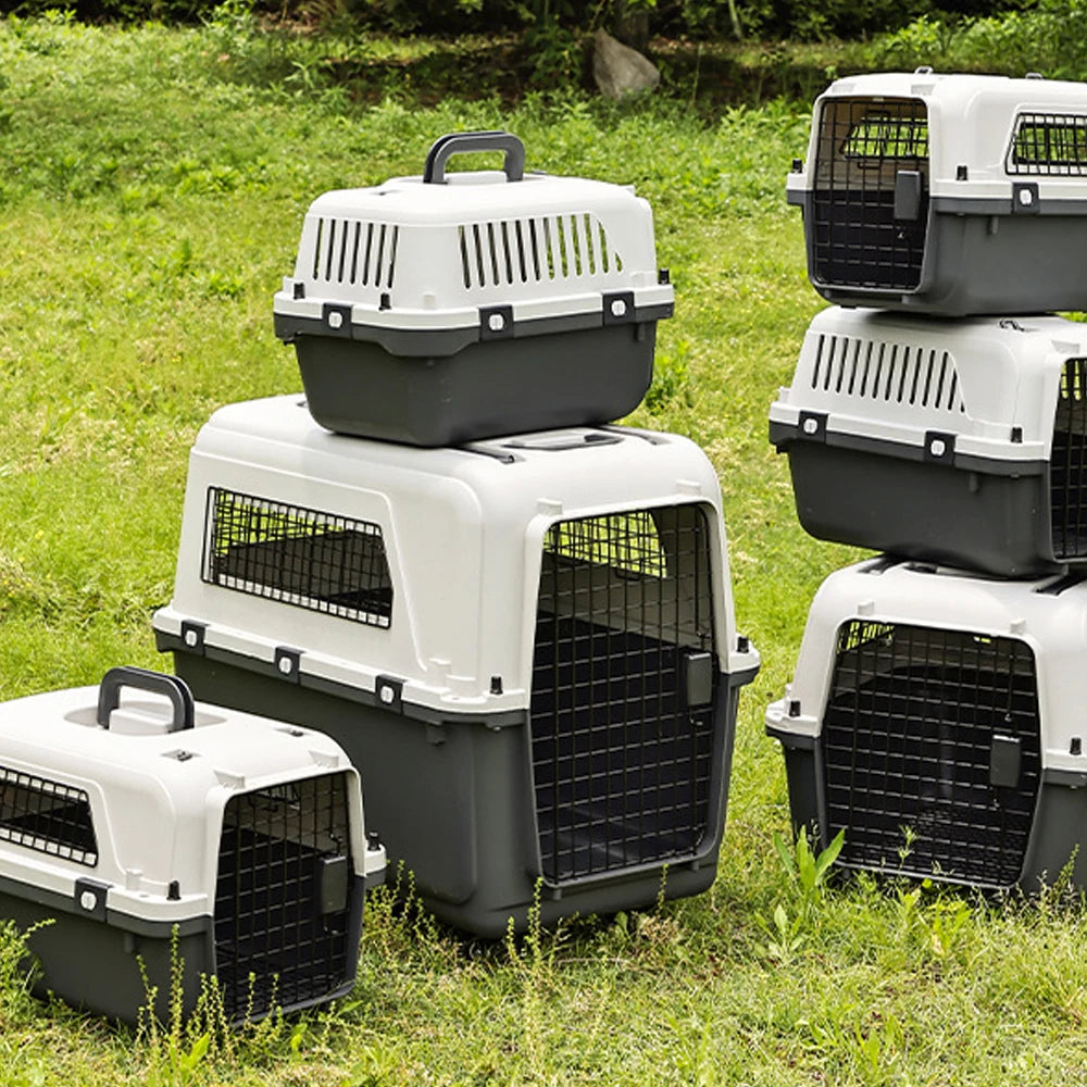 33" Large Airline-Friendly Dog Carrier – Durable Plastic Flight Crate with Wheels & Metal Ventilation Windows