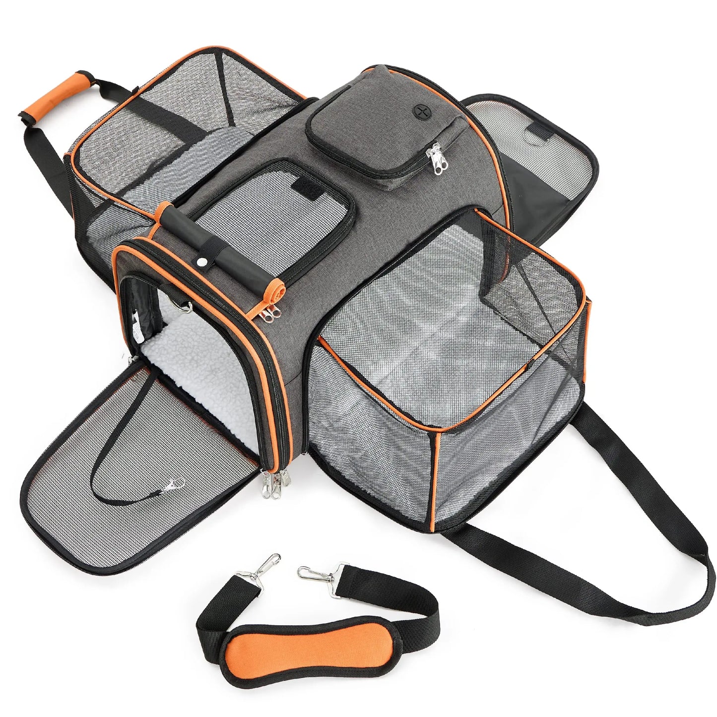 Large Reversible Expandable Pet Carrier – With Fleece Pad & Storage Pockets (Up to 24 lbs)