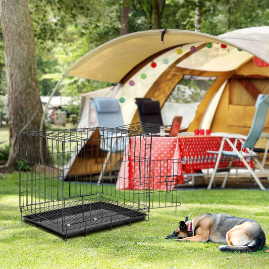 Tieker Black Metal Dog Cage with 2 Doors & Tray