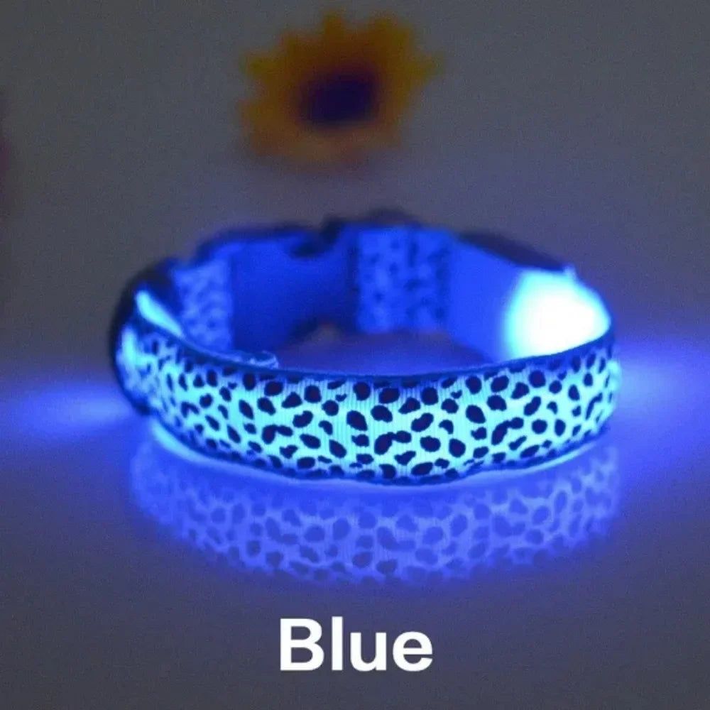 Leopard Print LED Dog Collar – Adjustable, Glowing & Night-Safe