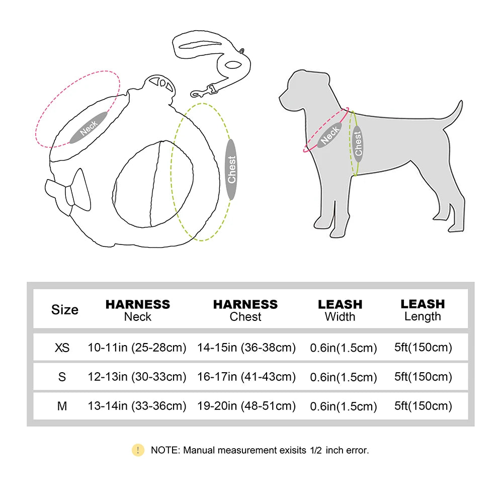 Cute Bowknot Winter Dog Harness with Leash