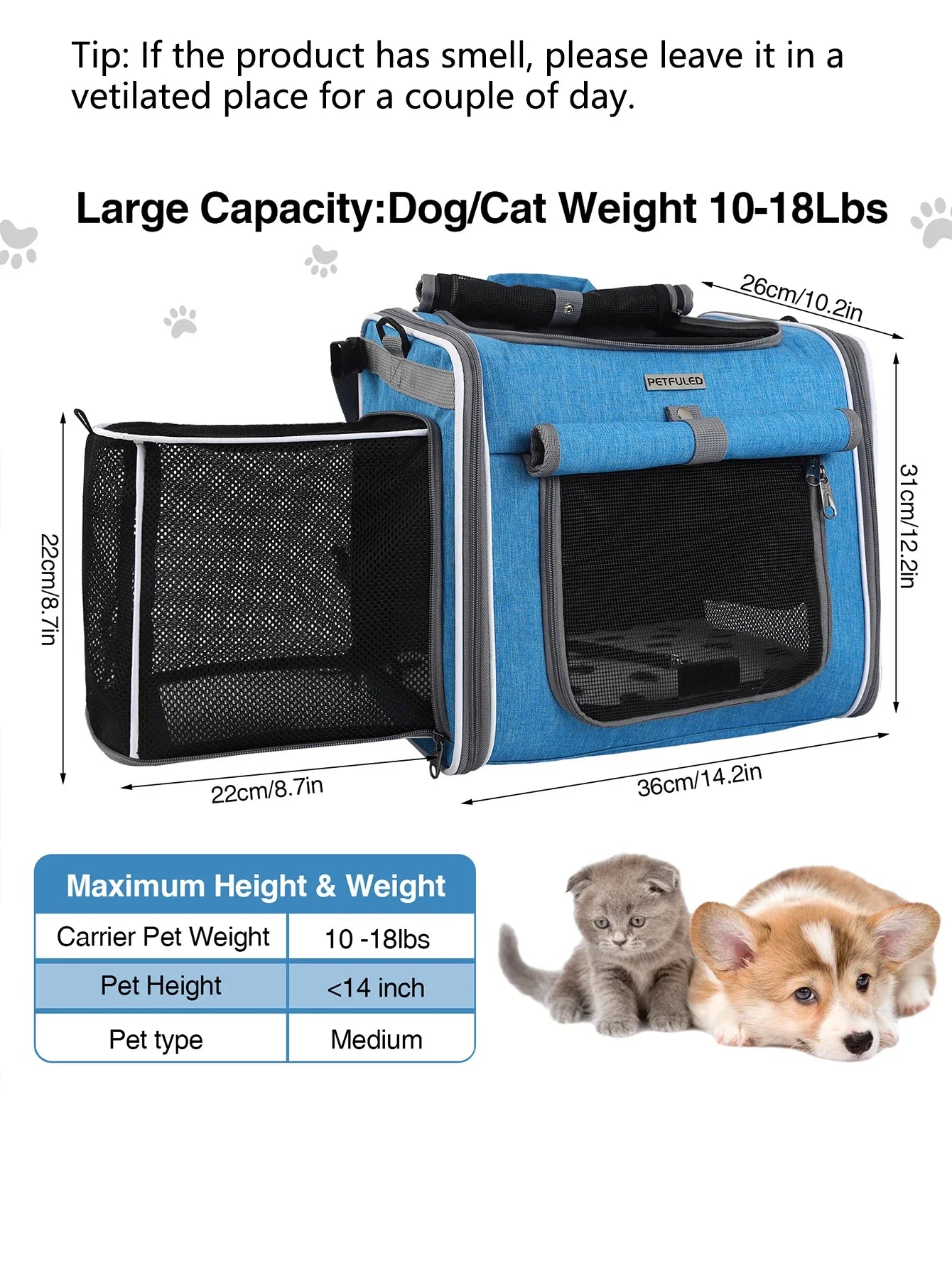 Expandable Dog & Cat Bike Basket – Soft-Sided Pet Carrier Backpack with 4 Doors (Up to 18 lbs)