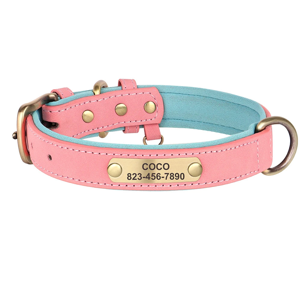 Personalised PU Leather Dog Collar – Free Engraving