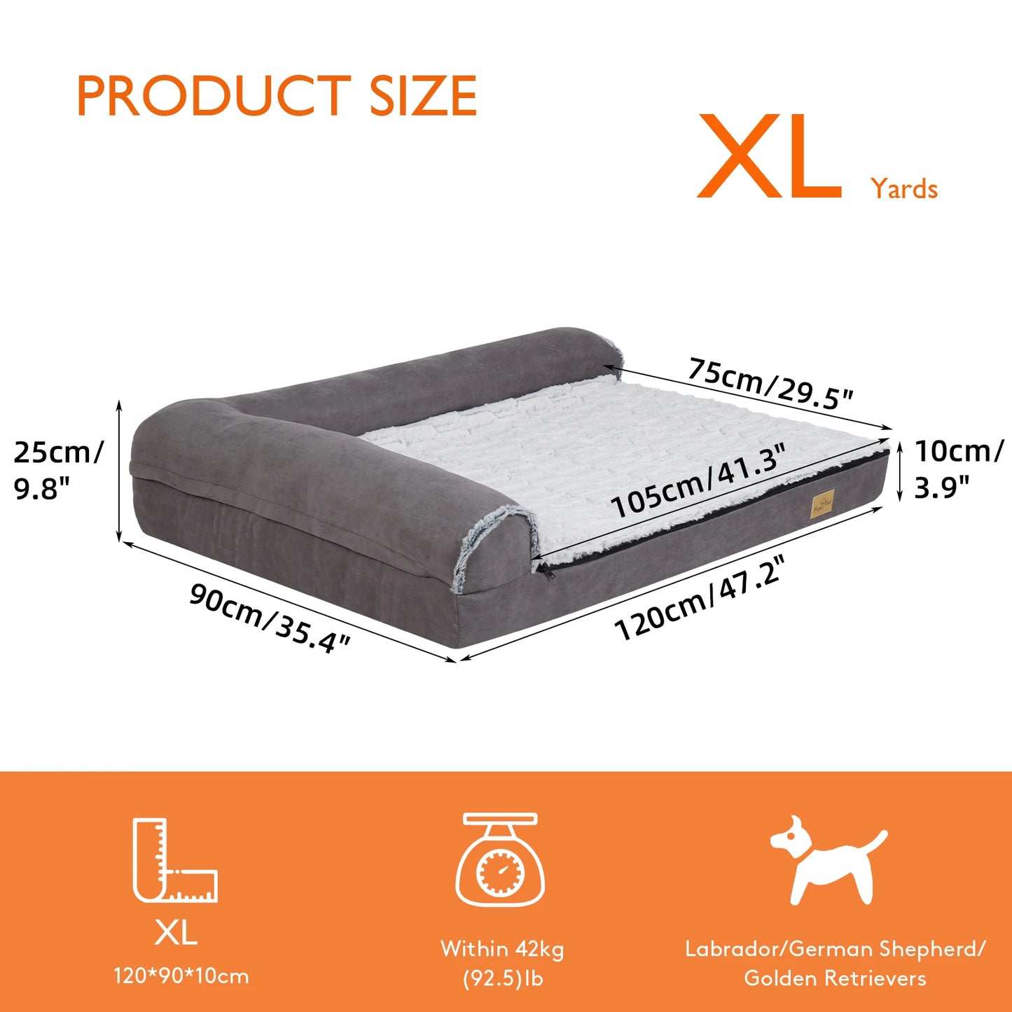 Bolster Dog Bed for Extra-Large Dogs – Orthopaedic L-Shape Memory Foam