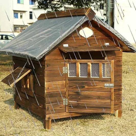 Outdoor Solid Wood Dog Kennel – Rainproof, Sunscreen & Winter-Ready (Size L)
