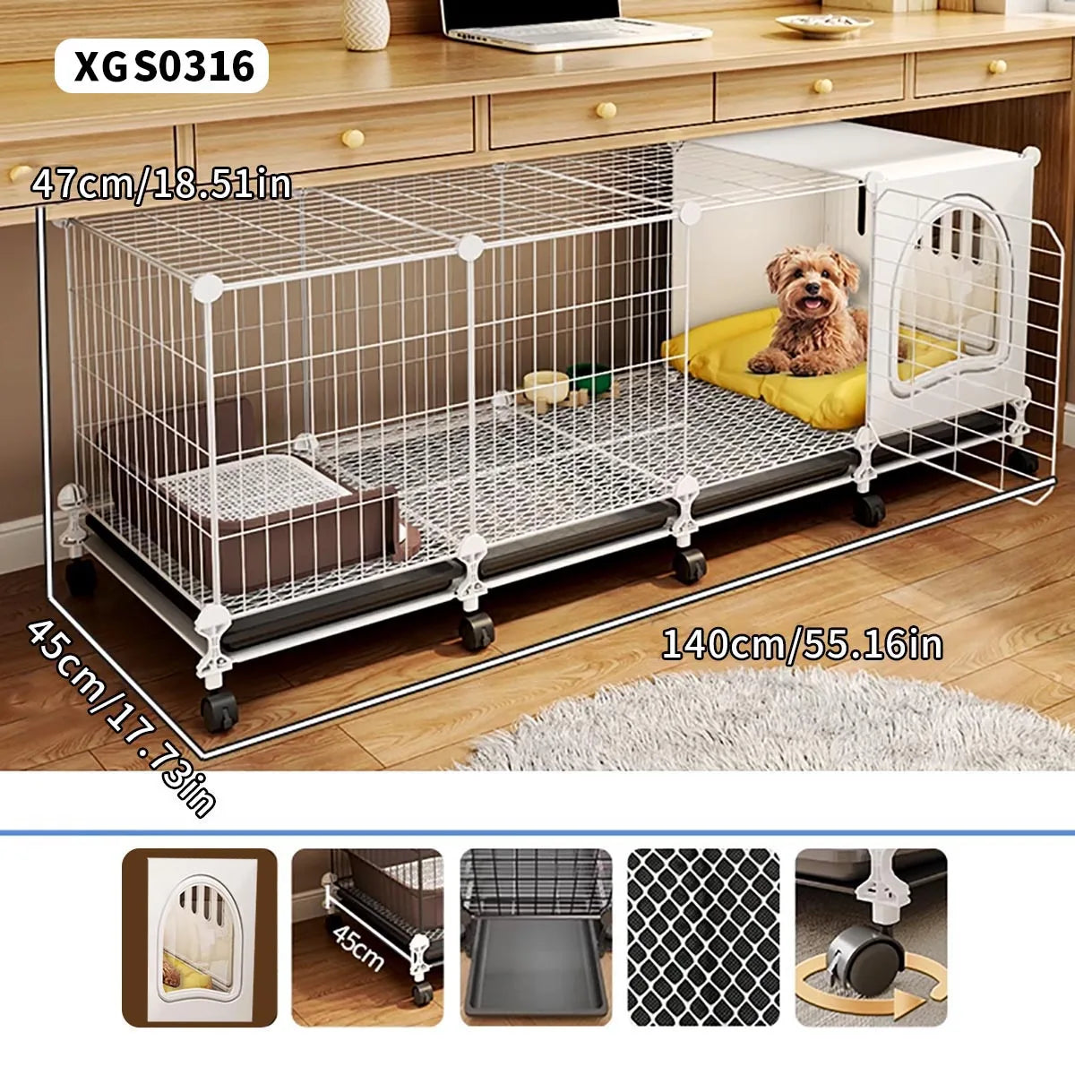 Indoor Dog Cage with Integrated Toilet & Tray – For Small and Medium Dogs