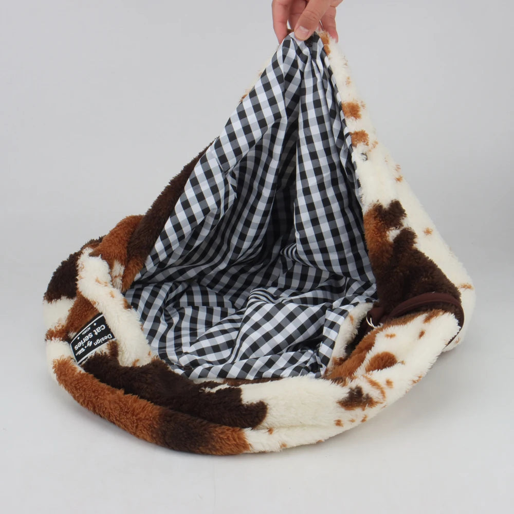 Autumn/Winter Plush Pet Shoulder Carrier – Cow Print Crossbody Bag