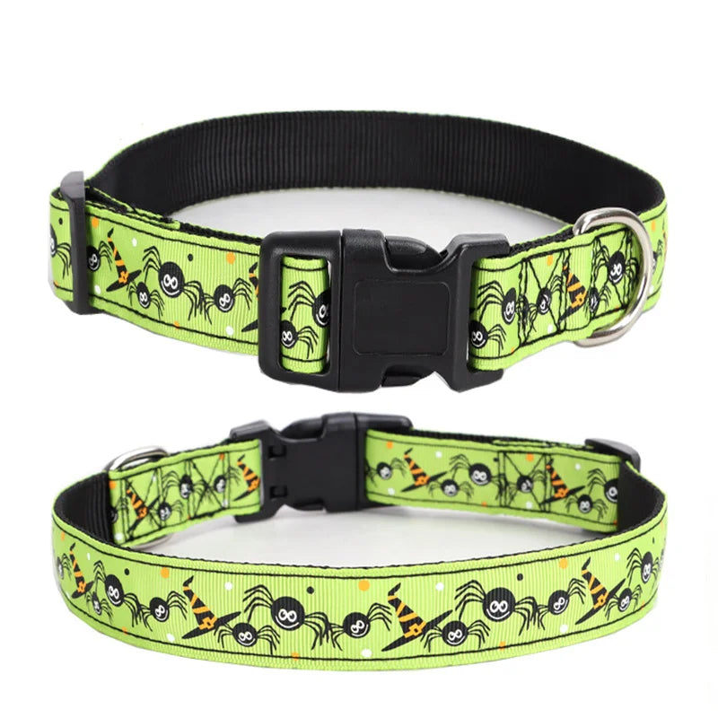 Halloween Adjustable Dog Collar – Nylon with Spooky Prints