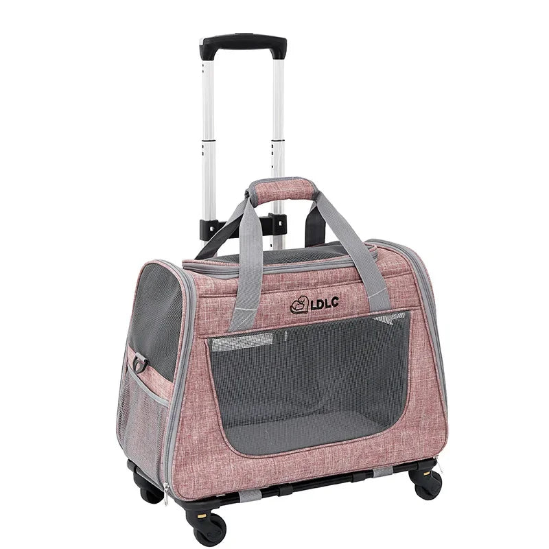 Breathable Portable Pet Trolley Carrier with Pull Rod & Backpack Function