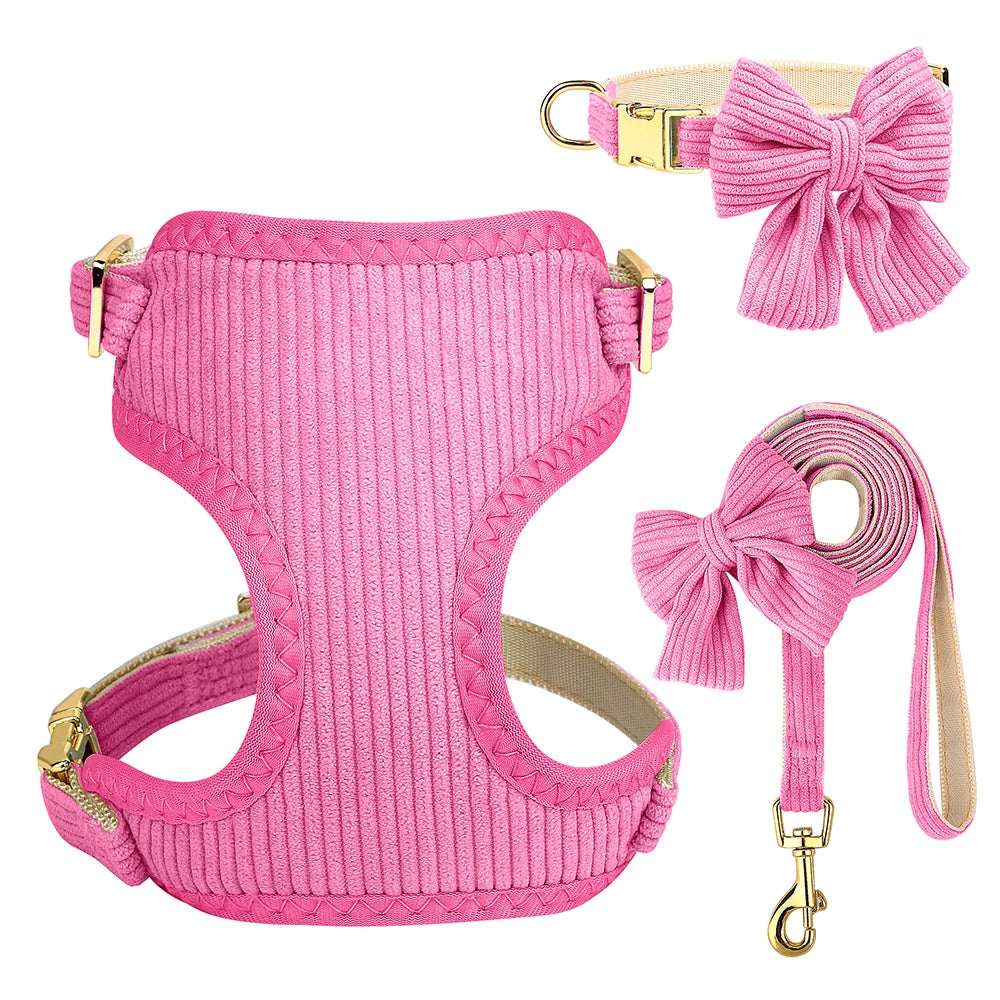 Mesh Dog Harness, Collar & Lead Set with Bow – Adjustable & Breathable