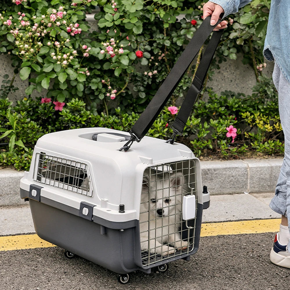 33" Large Airline-Friendly Dog Carrier – Durable Plastic Flight Crate with Wheels & Metal Ventilation Windows