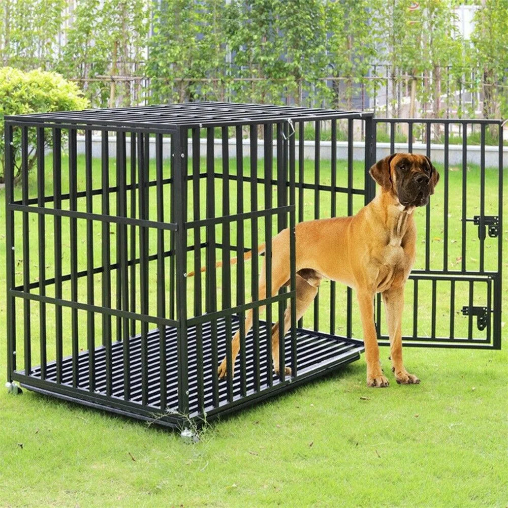 XXL Heavy Duty Dog Crate – Tear-Resistant Metal Cage with Lockable Wheels & Tray