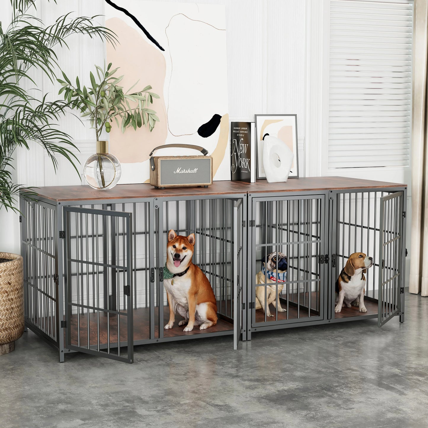 Heavy Duty Dog Crate Furniture with Divider & End Table Top