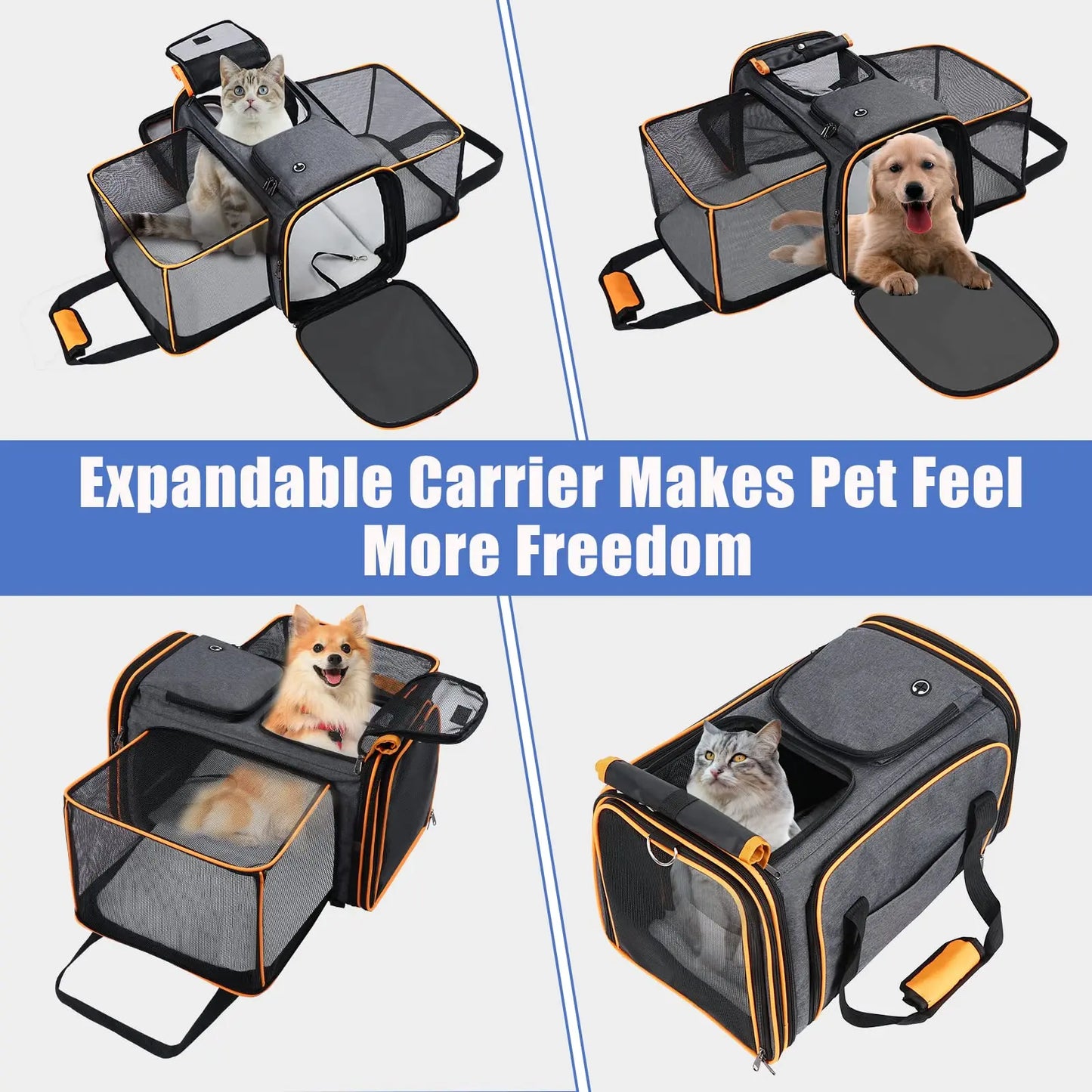 Large Reversible Expandable Pet Carrier – With Fleece Pad & Storage Pockets (Up to 24 lbs)