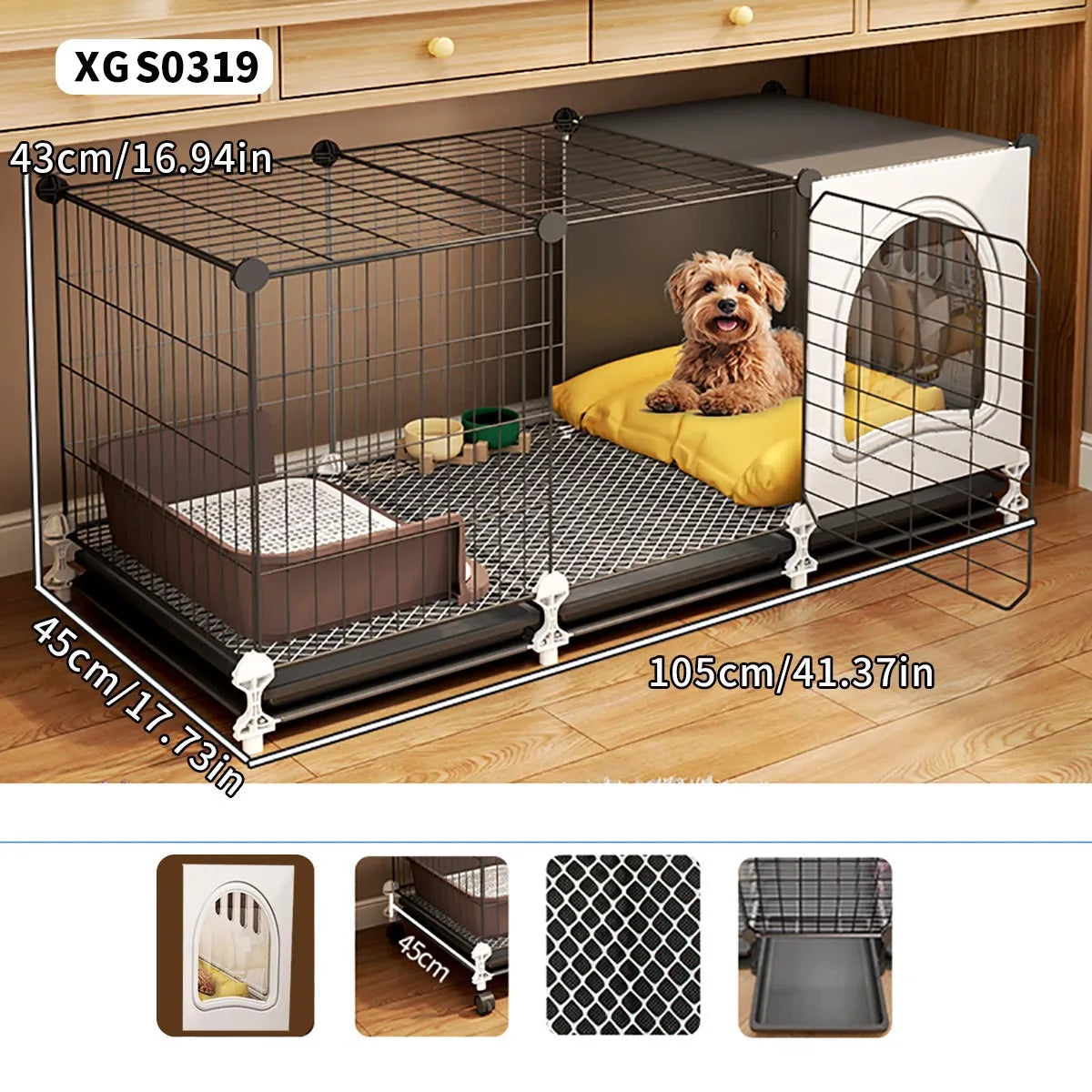 Indoor Dog Cage with Integrated Toilet & Tray – For Small and Medium Dogs