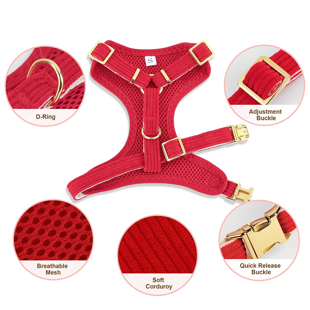 Mesh Dog Harness, Collar & Lead Set with Bow – Adjustable & Breathable