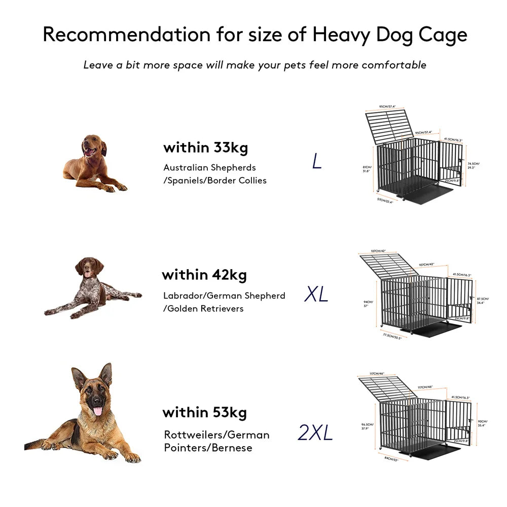 XXL Heavy Duty Dog Crate – Tear-Resistant Metal Cage with Lockable Wheels & Tray