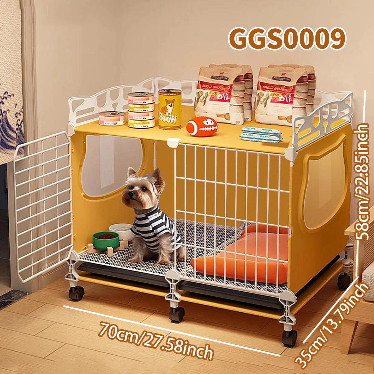 Small Dog Cage with Tray & Separate Toilet – Warm Autumn/Winter Kennel