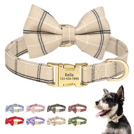 Personalised Bowtie Dog & Cat Collar – Free Engraving