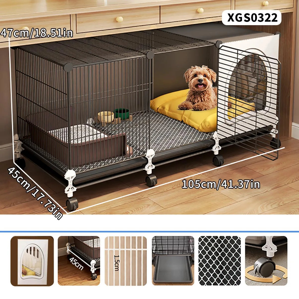Indoor Dog Cage with Integrated Toilet & Tray – For Small and Medium Dogs