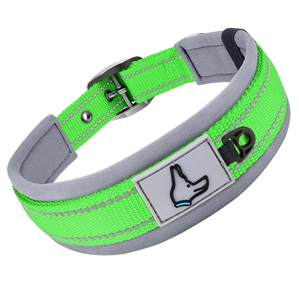 Reflective Padded Nylon Dog Collar – Heavy Duty & Adjustable