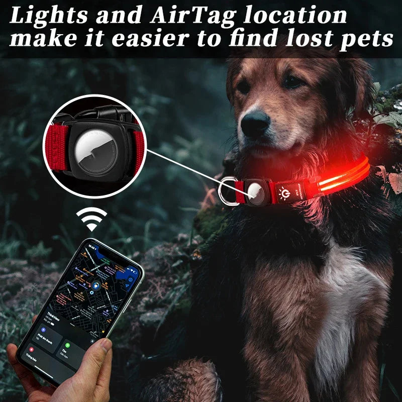 LED Airtag-Compatible Waterproof Dog Collar