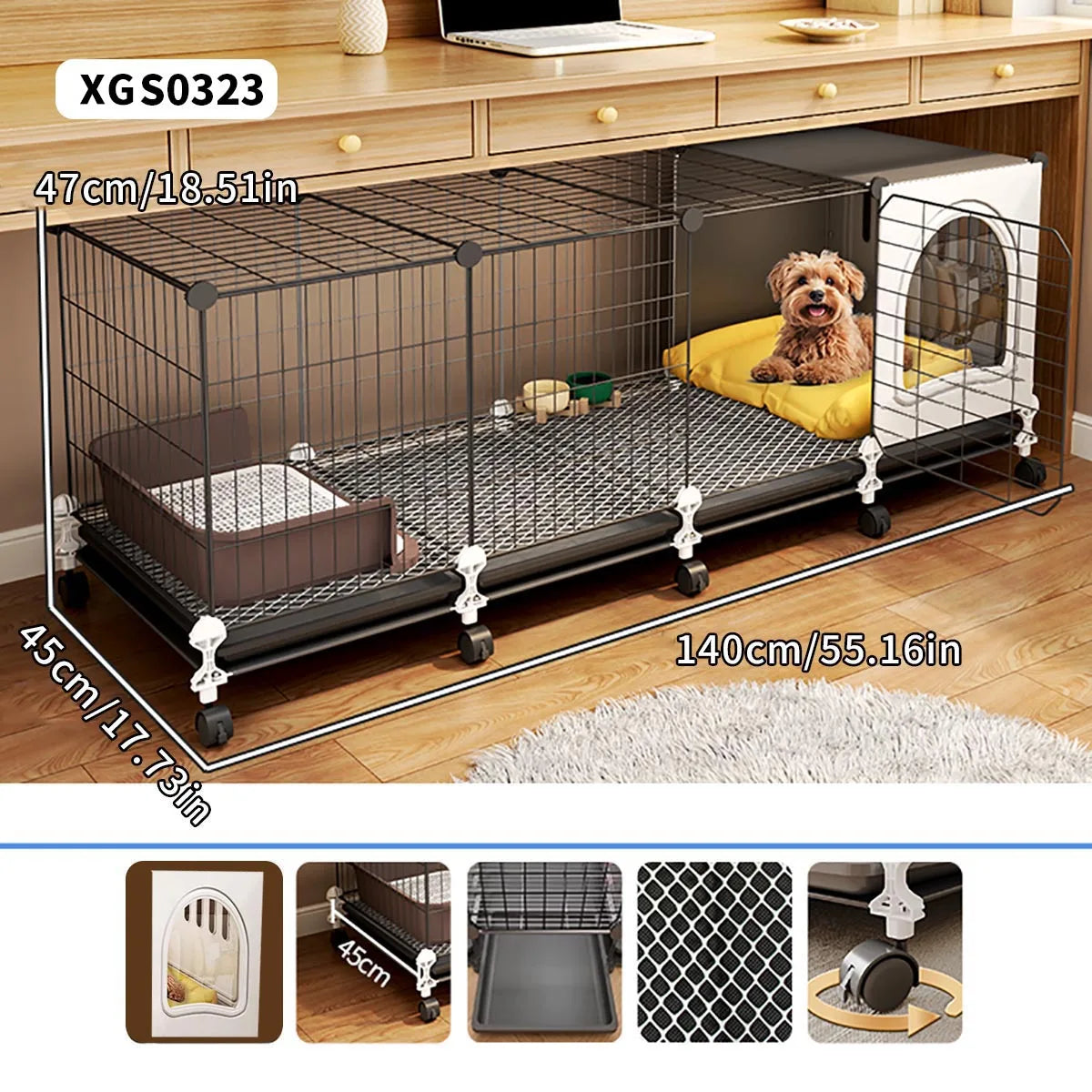 Indoor Dog Cage with Integrated Toilet & Tray – For Small and Medium Dogs