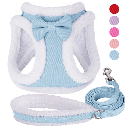 Cute Bowknot Winter Dog Harness with Leash