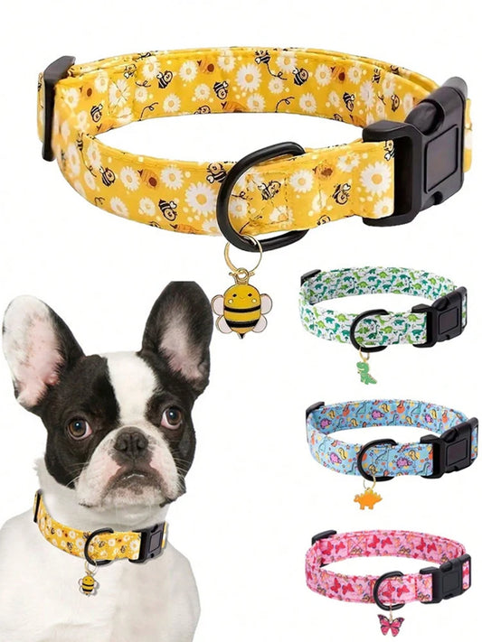 Animal/Dinosaur Print Adjustable Pet Collar with Pendant