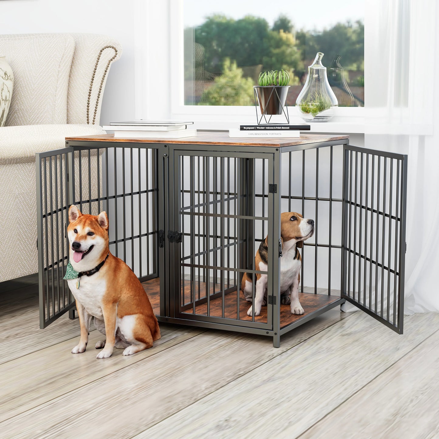 Heavy Duty Dog Crate Furniture with Divider & End Table Top