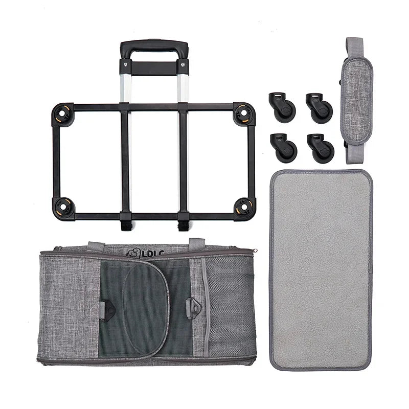 Breathable Portable Pet Trolley Carrier with Pull Rod & Backpack Function