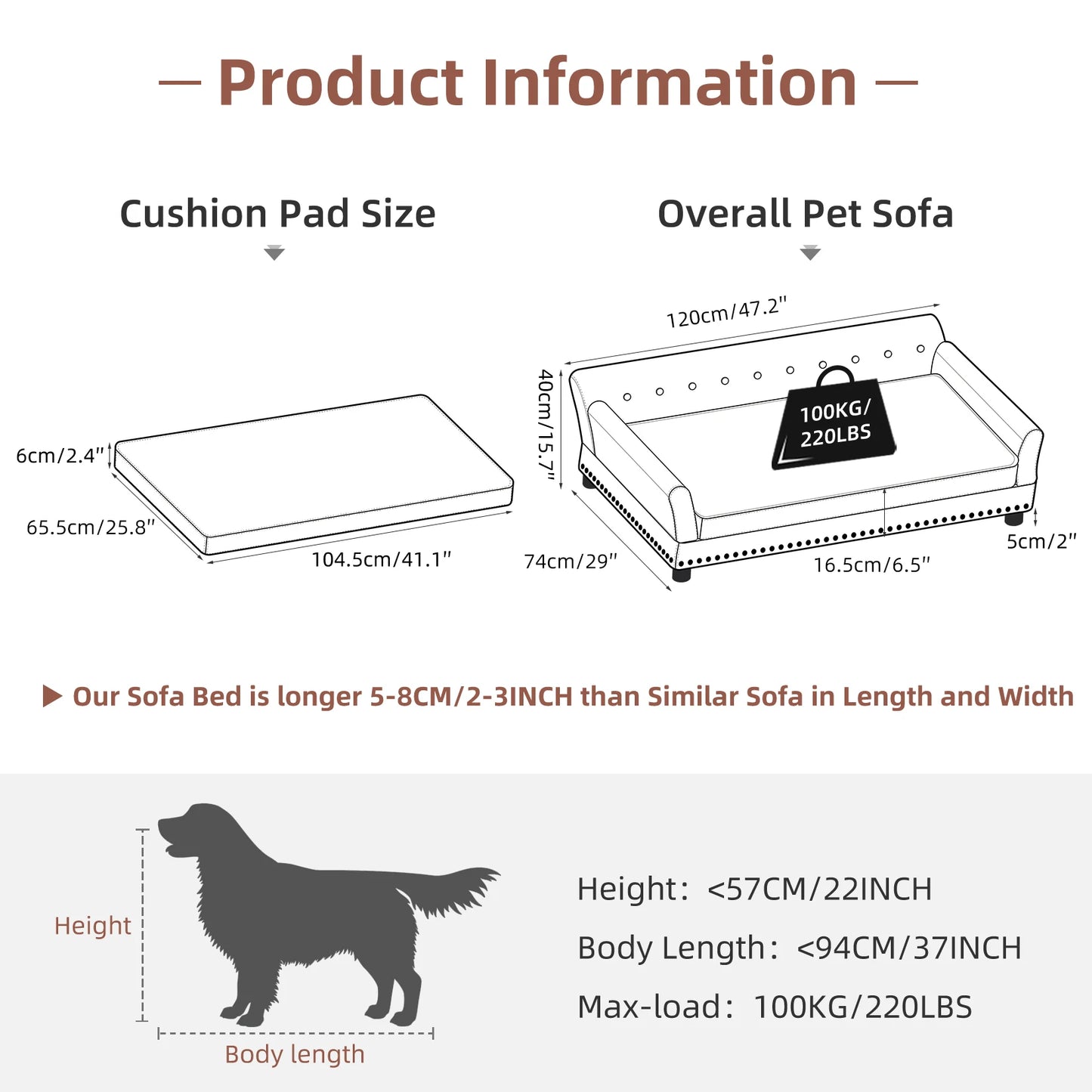 Elevated Dog Sofa Bed – Luxury Microfibre Leather with Removable Cushion