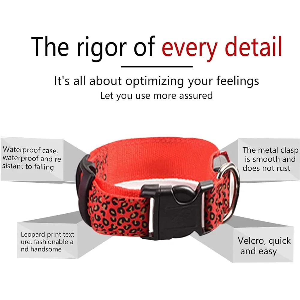 Leopard Print LED Dog Collar – Adjustable, Glowing & Night-Safe