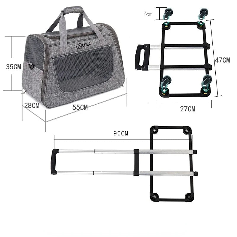Breathable Portable Pet Trolley Carrier with Pull Rod & Backpack Function