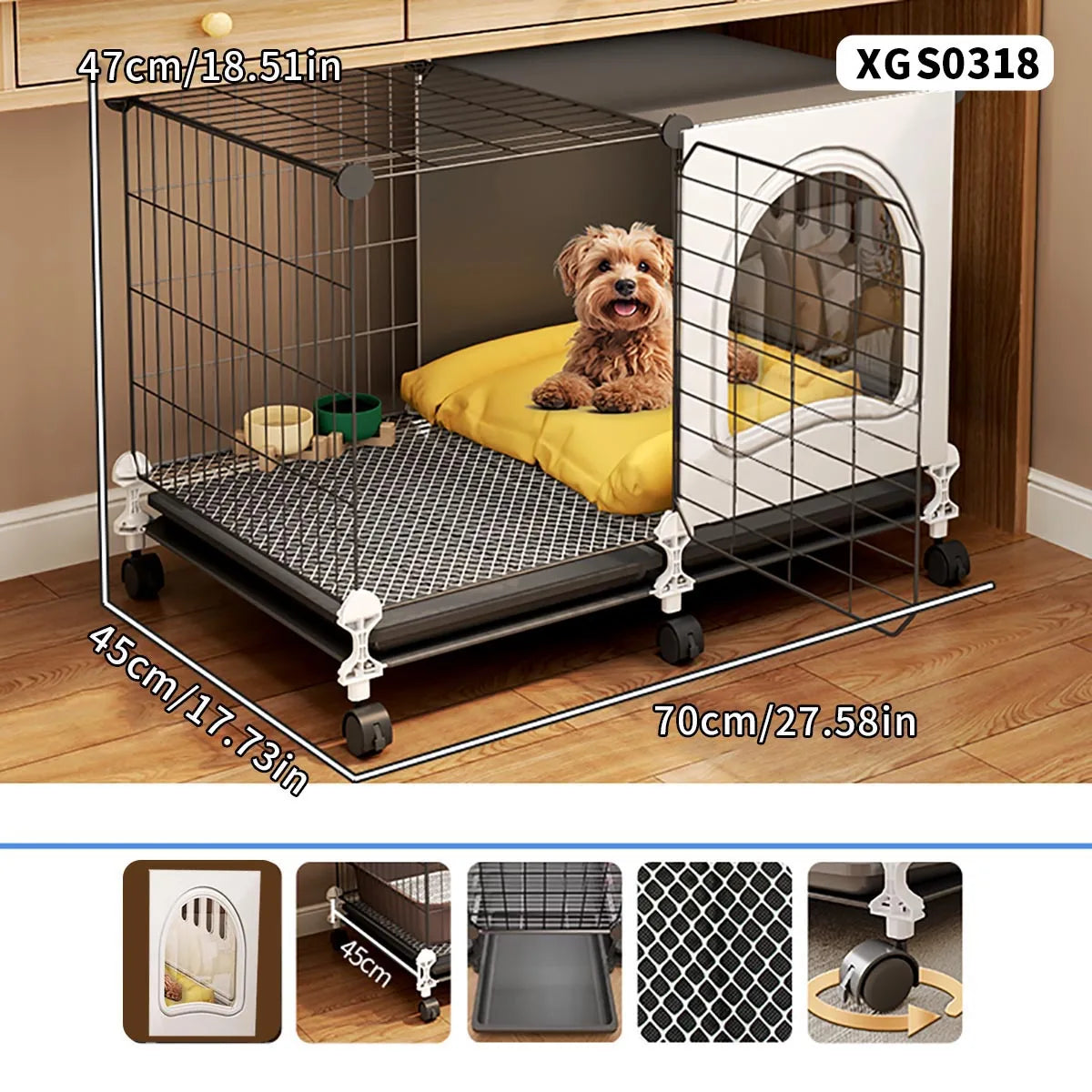 Indoor Dog Cage with Integrated Toilet & Tray – For Small and Medium Dogs