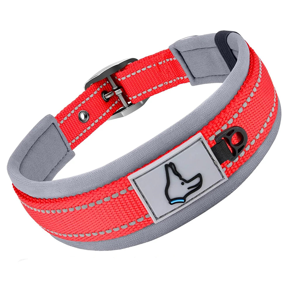 Reflective Padded Nylon Dog Collar – Heavy Duty & Adjustable