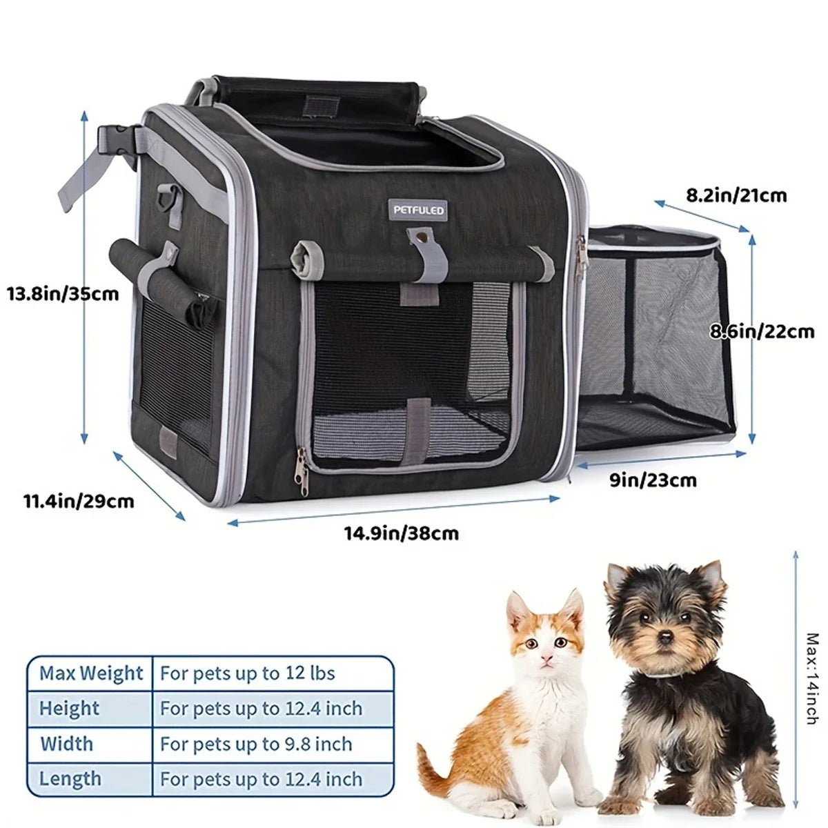 Expandable Dog & Cat Bike Basket – Soft-Sided Pet Carrier Backpack with 4 Doors (Up to 18 lbs)