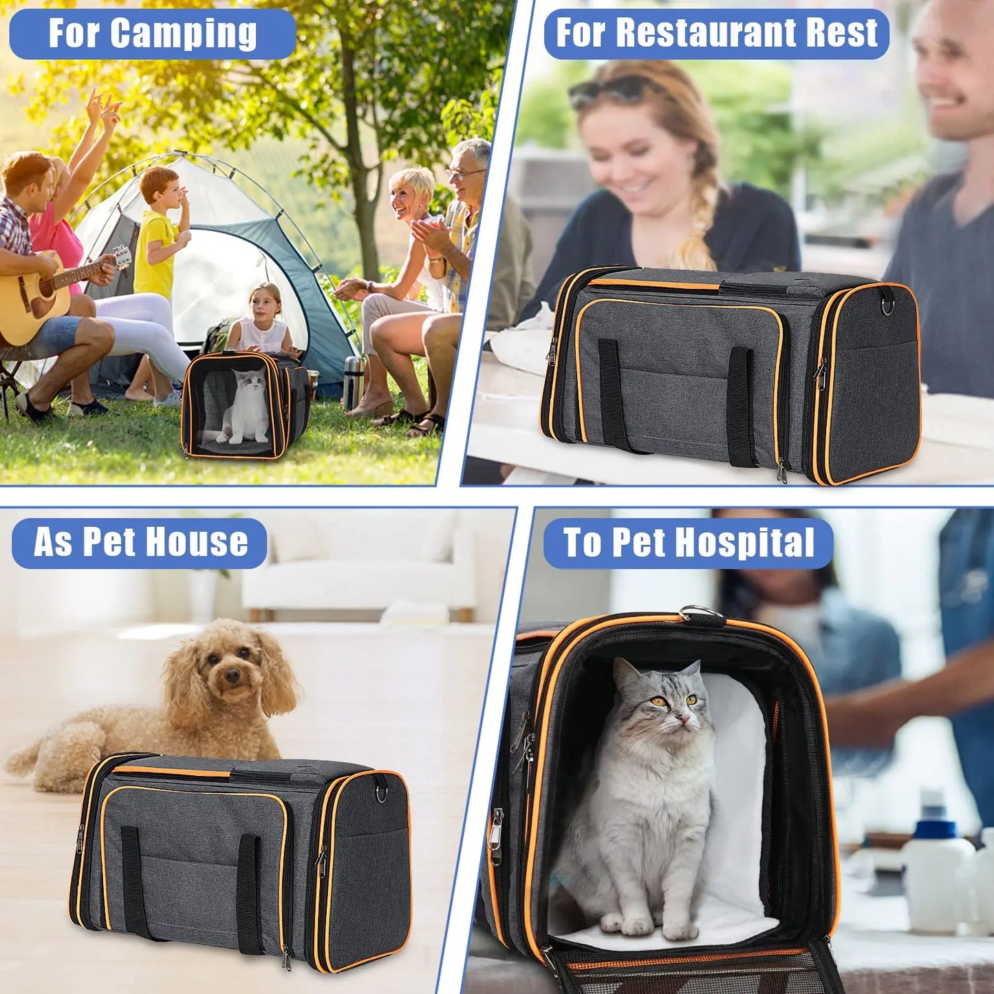 Large Reversible Expandable Pet Carrier – With Fleece Pad & Storage Pockets (Up to 24 lbs)