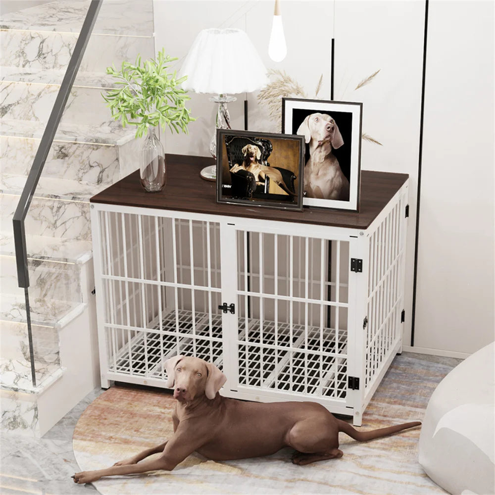 Large Wooden Indoor Dog Crate – Furniture Style Kennel with 3 Doors & Removable Tray