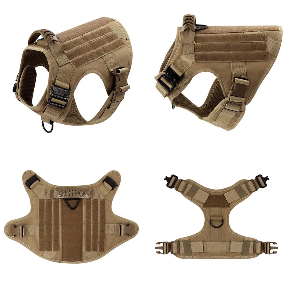 Tactical Large Dog Harness, Collar & Leash Set with MOLLE Pouches