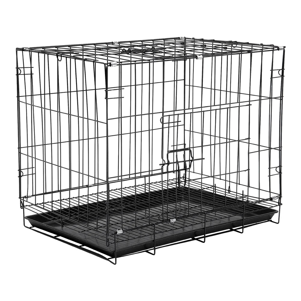 Tieker Black Metal Dog Cage with 2 Doors & Tray