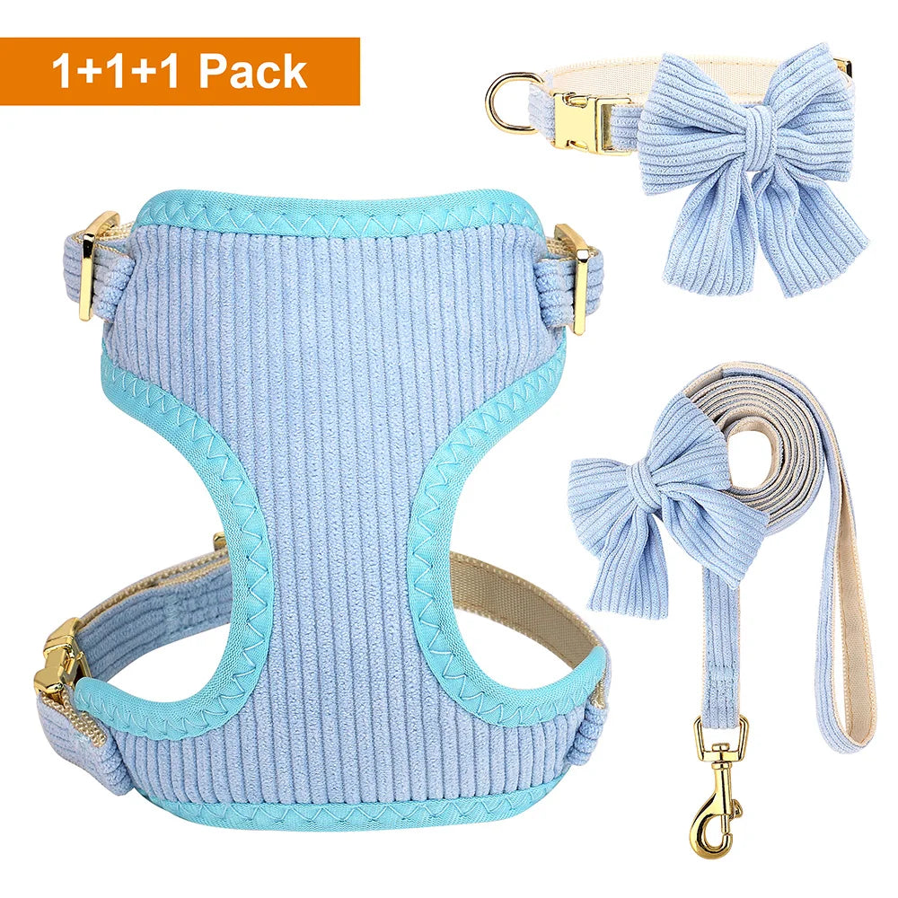 Mesh Dog Harness, Collar & Lead Set with Bow – Adjustable & Breathable