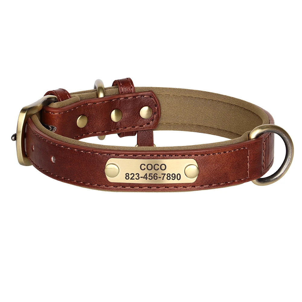 Personalised PU Leather Dog Collar – Free Engraving