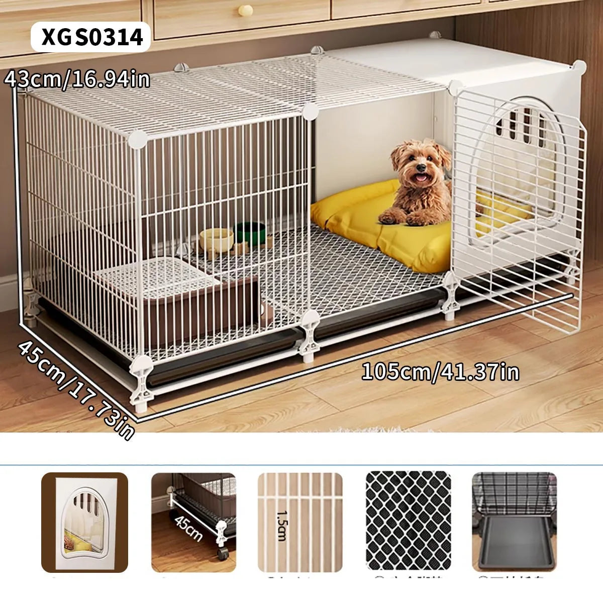 Indoor Dog Cage with Integrated Toilet & Tray – For Small and Medium Dogs