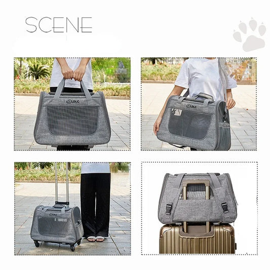 Breathable Portable Pet Trolley Carrier with Pull Rod & Backpack Function