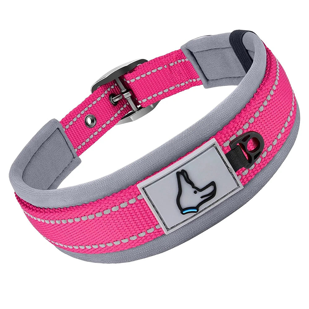 Reflective Padded Nylon Dog Collar – Heavy Duty & Adjustable